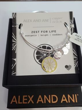 Alex and Ani Zest For Life Bracelet Silver Tone Lemon Charity by Design w/Charms